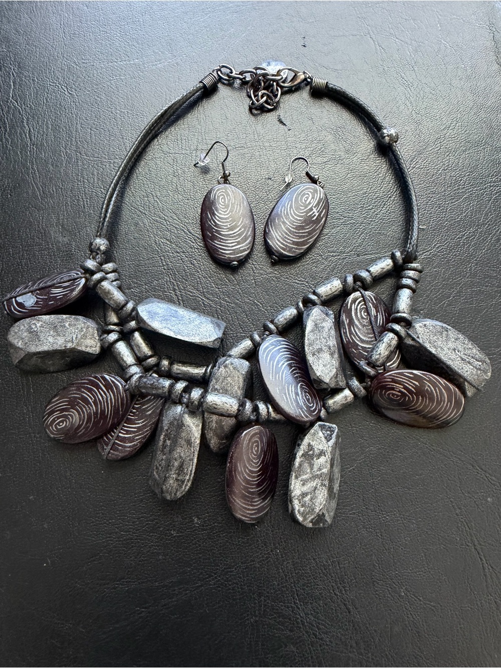 Handcrafted Black and Silver Statement Necklace & Earring Set